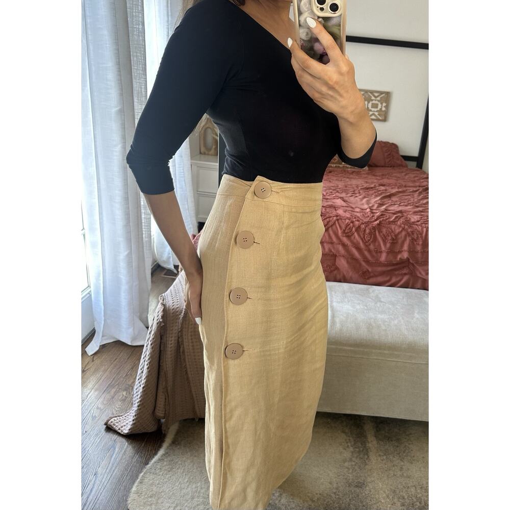 Vintage Gene Ewing Size 38 US 6 100% Linen Oversized Buttons Midi Skirt
